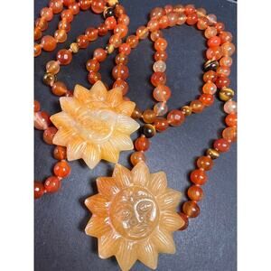 NEW carnelian multi stone sunface knotted necklace